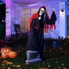 7 FT ANIMATED BLUETOOTH LEAD SINGER REAPER SKELETON ANIMATRONIC HALLOWEEN PROP