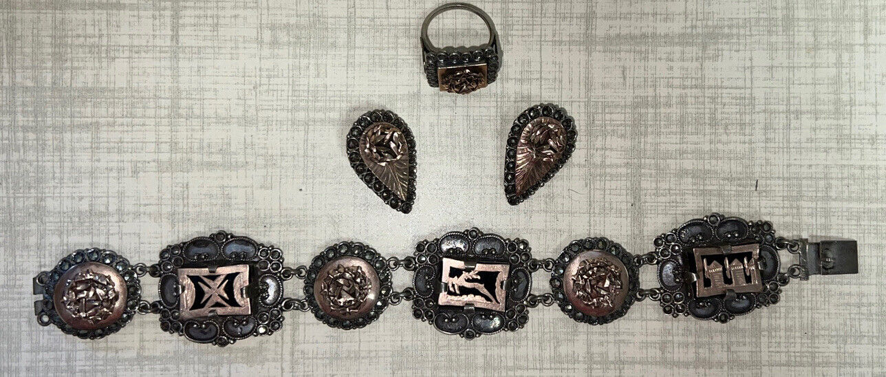 Marcasite Antique 8 1/4'' Bracelet 3 Piece Parure… - image 2