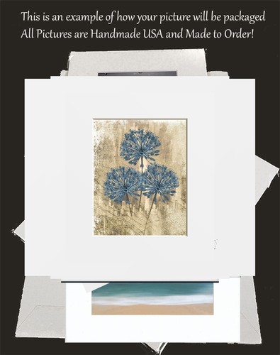 Brown Blue Beige Rustic Modern Dandelions Home Decor Matted Wall Art Picture - Picture 2 of 5