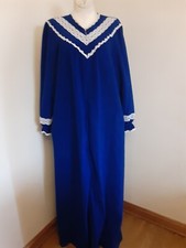 Vintage Vassarette Long Blue Velour Nightgown Dressing Gown Half Zip Size Med