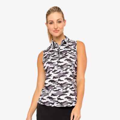 NWT BELYN KEY Gray Scale Camo Print Keystone Sleeveless Golf Shirt XS S M L XL