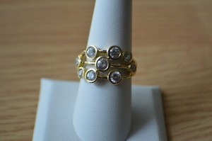 Authentic 3.15ct Cubic Zirconia Bubbles Ring 18K Yellow Gold Plated over Fine Silver Size8