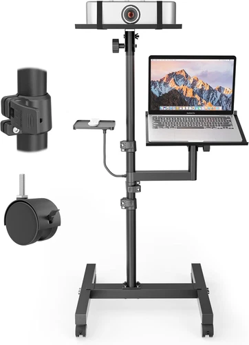 2 Shelves Mobile Projector Stand, Rolling Laptop Stand Adjustable Height to 47 I