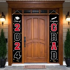 2024 Graduation Banner Decorations - Porch Sign Set Red White Black Welcome D...