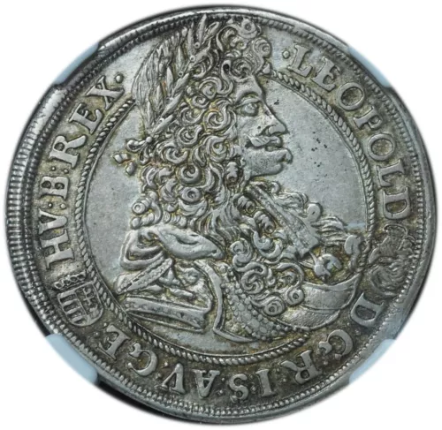 1698-KB Austria Leopold I Hogmouth 1/2 Thaler AU55 NGC - Superb Quality!