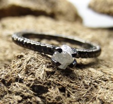 0.49 CT NATURAL GRAY WHITE ROUGH UNCUT RAW DIAMOND 925 SILVER WEDDING RING N R