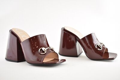 Gucci Lexi 105 Dark Red Bordeaux Patent Backless Sandal Mule Block