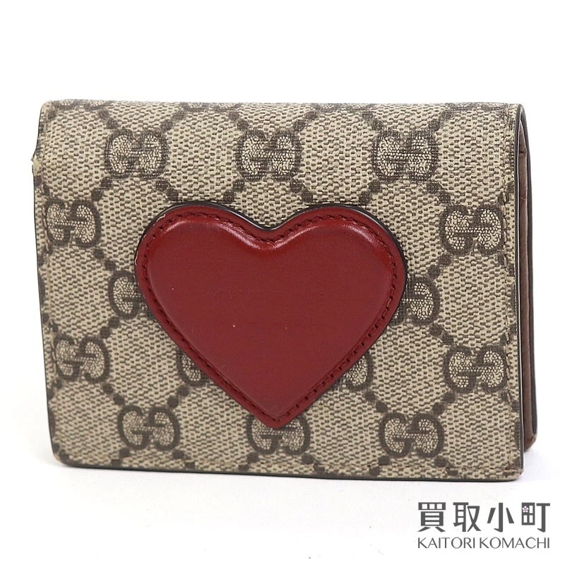 Gucci GG Supreme 648848 Portefeuille compact PVC et cuir beige/ébène bordeaux