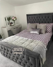 Image of Dianna Chesterfield bordered Ottoman Storage Bed Gas-Lift PLUSH VELVET