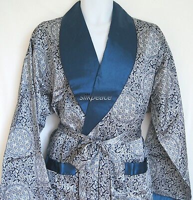 Jaycargogo Men Satin Kimono Robe Long Bathrobe Loungewear Sleepwear Silk Nightwear 
