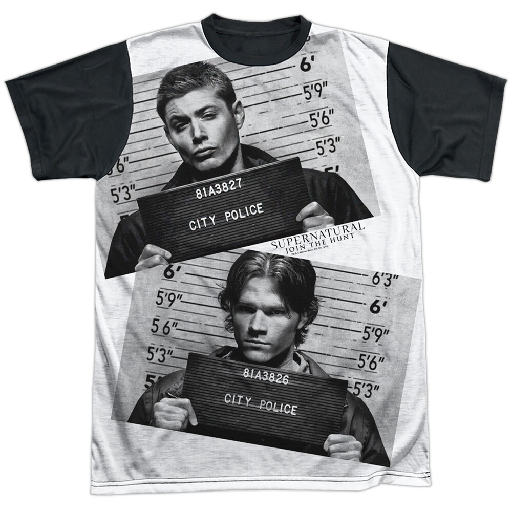Supernatural Mug Shots Adult Halloween Costume T Shirt (Black Back), S-3XL