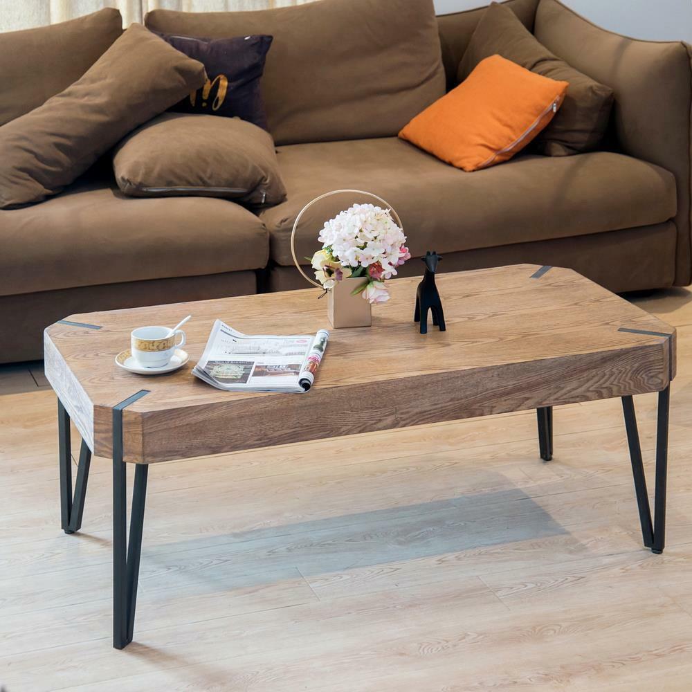 New 46" Long Rustic Coffee Table Wood Table for Living Room Home Furniture