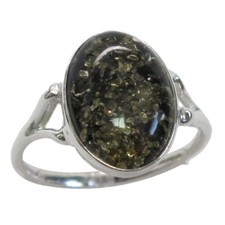LOVELY NATURAL GREEN BALTIC AMBER 925 STERLING SILVER RING SIZE 5-10