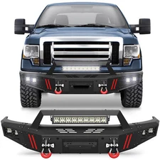 Front Bumper For 2009-2014 Ford F-150 Steel with LED Light & D-Rings & Winch