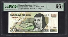 Mexico 200 Pesos 2007 P119f Uncirculated Grade 66 Top Pop