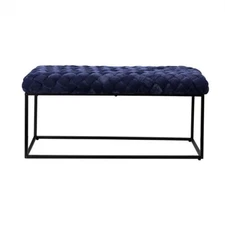 39 Navy Blue And Black Upholstered Velvet Bench