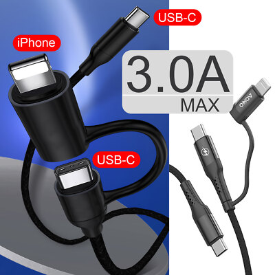 2in1 PD Fast Charge 3.0A Cable Type C to Type C / 8-Pin For iPhone Samsung