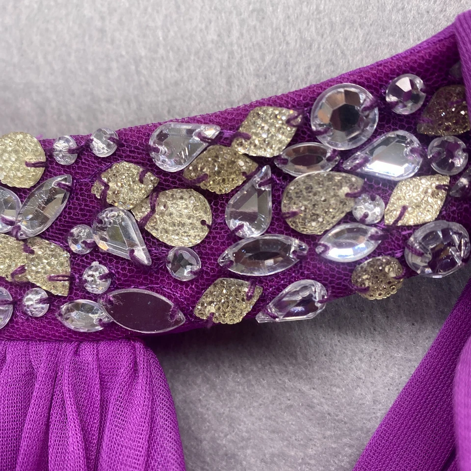 Vintage Deb Dress 1X Purple Black Halter Y2K Beaded Bodycon Party Dance - Image 3 of 4