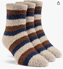 YoLBer Women's Striped Fluffy Quarter Fuzzy Socks - 3 Pairs, small  Nude Beige