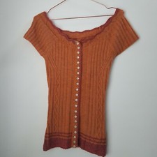 Joe Browns Fitted Cardigan Top Blouse button up rusty orange Size 8 Retro