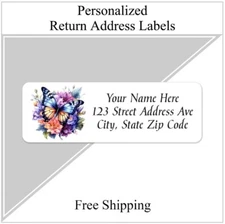 60 Return Address Labels Personalized Printed 3/4 x 2 1/4 Floral Butterfly