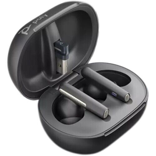 Poly Voyager Free 60+ UC Bluetooth USB-A, Touchscreen Charge Case, Teams, Black - Picture 2 of 8