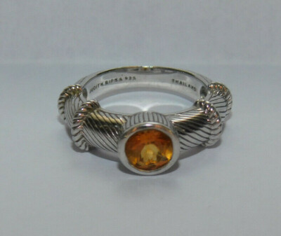 Judith Ripka 925 Sterling Silver and Amber Ring, Citrine?, Size Cable  Band - Main Image