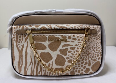 ハンドバッグ Michael Kors Jet Set Logo Print 32F3GJ6C8B 222 CAMEL Shoulde MICHAEL KORS JET SET ZEBRA CAMEL LEATHER HAIRCAFL ZIP CHAIN