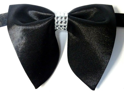 Oversize Fliege schwarz Satin Glitzer Strass Vintage Style 70`s Hochzeit Abschlussball - Bild 3 von 5