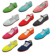 New Womens Cotton Mary Jane Shoes Flat Slip On Ballet Sandals Colors, Sizes 5-11