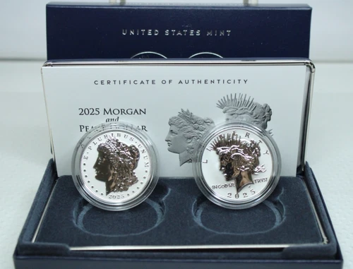 2025-S Silver Reverse Proof Morgan and Peace 2 Coins Set Box & COA