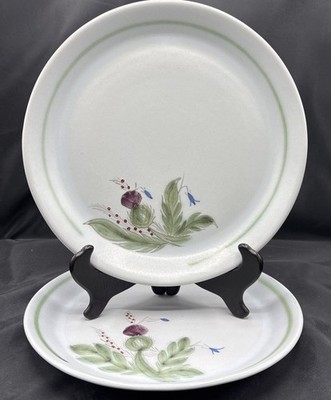 Buchan Portobello Scotland Stoneware Thistleware Dinner Plate Set /2 Excellent