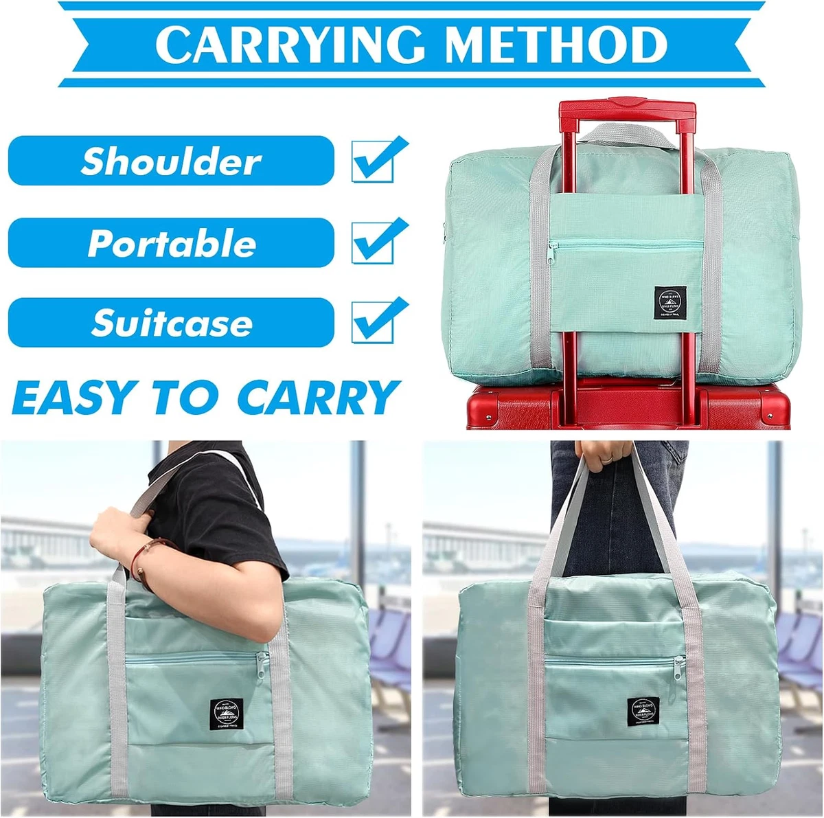 2PCS Foldable Travel Bag Luggage Storage for Sports Gym Water Resistant Nylon Ca