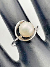 PEARL FACTORY 925 STERLING SILVER 7.7MM WHITE PEARL SWIRL RING SIZE 5.5 1185