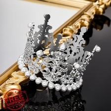 Ferraycle 4 Silver Crown Cake Topper Crystal Pearl Tiara Wedding