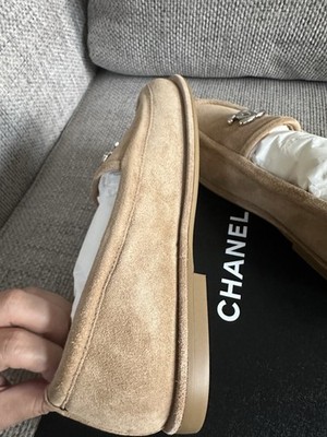 size 36.5EU NIB CHANEL Dark Beige Shearling Lined Suede Calfskin