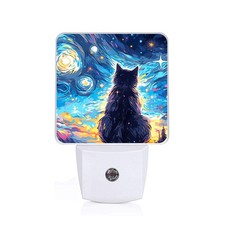 SLHFDKL Black Cat Night Light, Plug-into Wall Starry Night Nightlight Lamp wi...