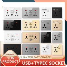 USB C Wall Socket 20W Fast Charge UK Plug Dual Switch 13A Outlet