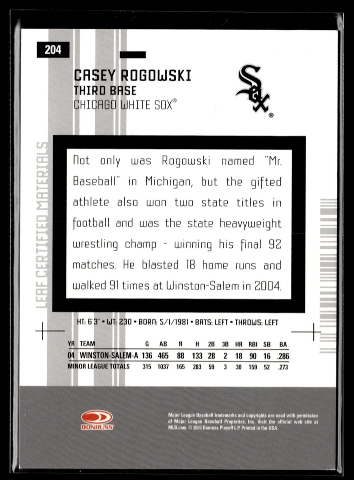 2005 Leaf Certified Materials #204 Casey Rogowski Mirror White - Image 2 of 2