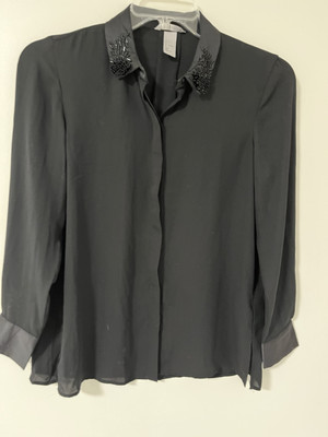 H&M women s black blouse dressy size 4 beaded collar