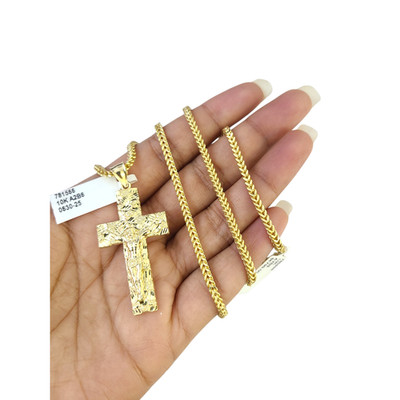 Real 10k Gold Franco Necklace Chain Nugget Cross Charm 2.5mm 18''-26'' Pendant SET