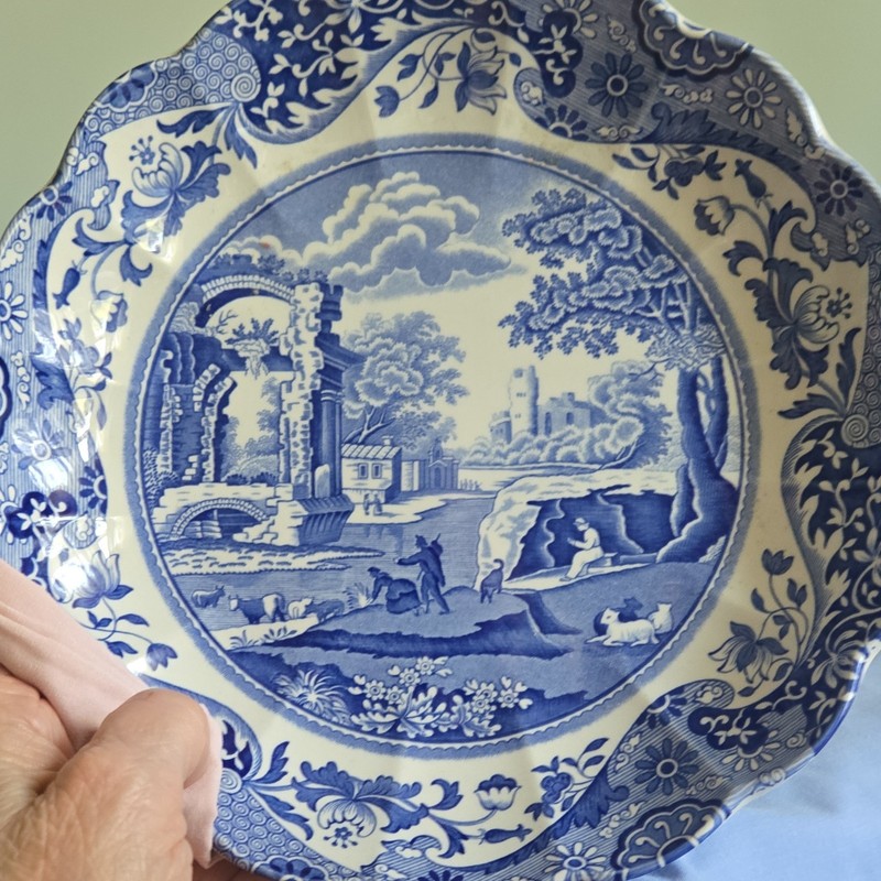 Spode Italian Blue & White Scenic Round Plate Dishwasher/Microwave Safe England