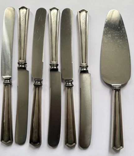 Six International Sterling Silver Dinner Knives One Pie Server Mono