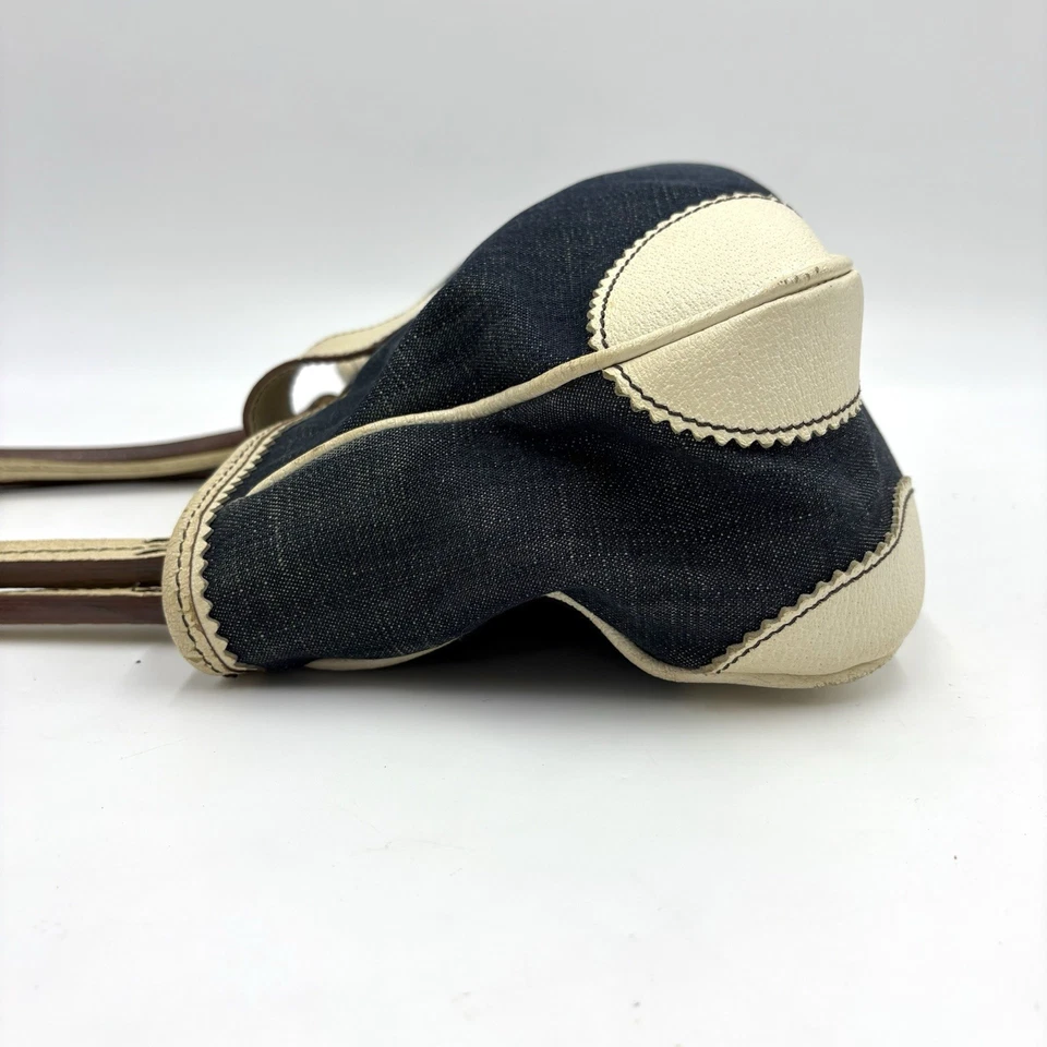 Auth Miu Miu Archive Gold Logo Hardware Denim Shoulder Tote Bag 2Y412 - Image 4 of 4