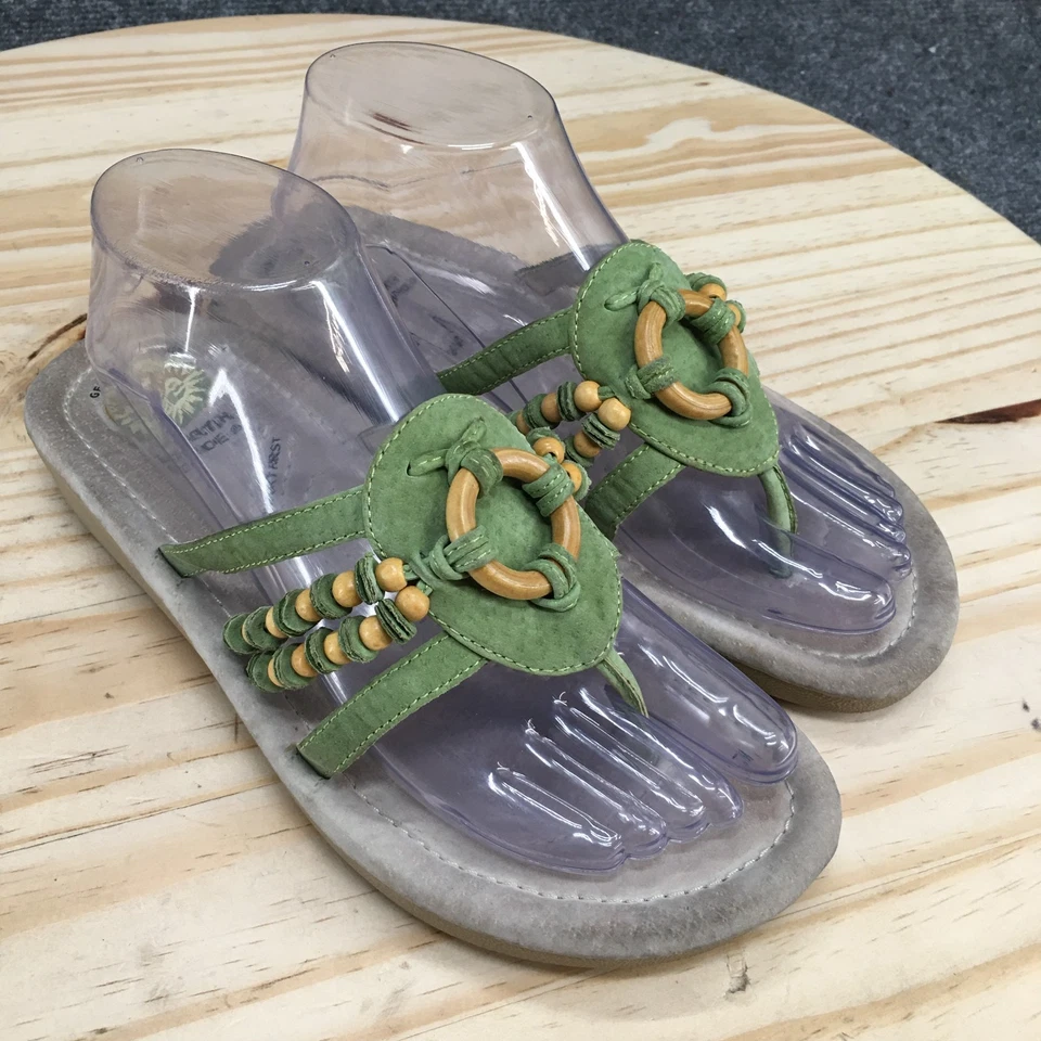 Earth 凉鞋女式 8.5 Logan 休闲一脚蹬人字拖绿色皮革 — 第 3/4 张图片