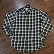 Brooks Brothers 346 Twill Flannel Oxford Shirt Mens S Green Plaid Check OCBD