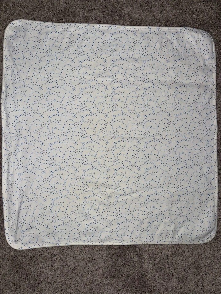 BABY GAP Light Blue/Ivory Cotton Baby Blanket Train Star Print Boy 2008 Vintage - Image 3 of 4