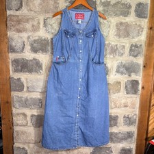 Vintage No Excuses Denim Jumper Dress Blue Button Front Maxi Sleeveless Large
