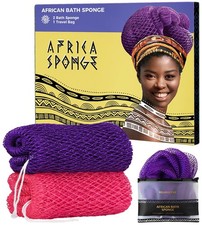 African Net Sponge Authentic 2 Pieces Exfoliating Body Scrubber Bath Sponge ...