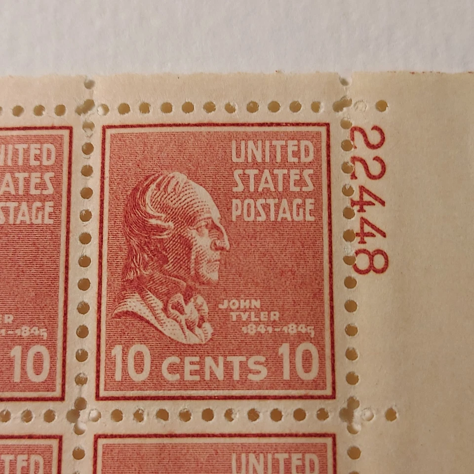 Stamps-4 stamp block-10 cent-President John Tyler-1938 - Image 2 of 3